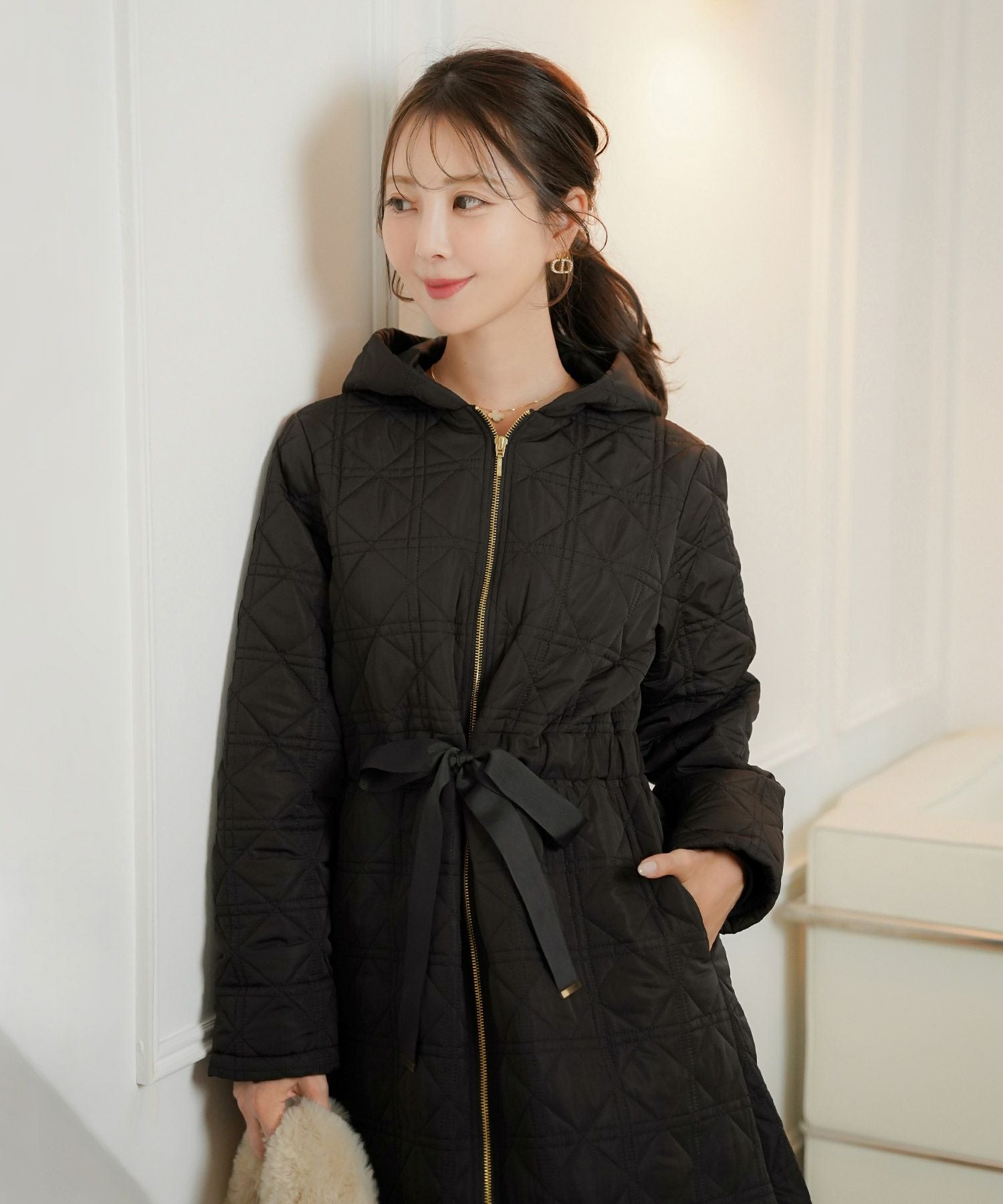 スカラップ刺繍 キルティング ロング丈 コート le reve vaniller 全4色