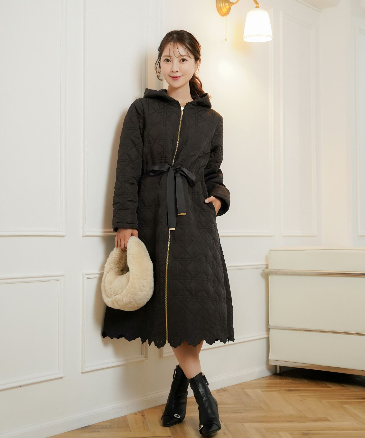 スカラップ刺繍 キルティング ロング丈 コート le reve vaniller 全4色