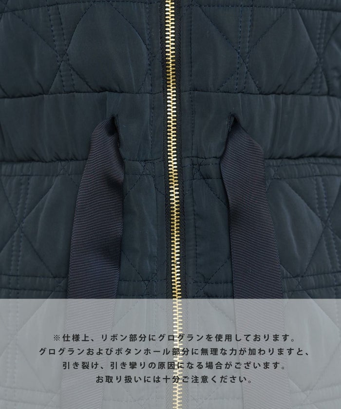 レデイース アウター キルティング ダウン ロング丈 ダイヤ柄 オシャレ コート ダウン 中綿 ２WAY 上品 エレガント カワイイ ベージュ ピンク ネイビー ブラック ホワイト フリル リボン 低身長 ジャケット