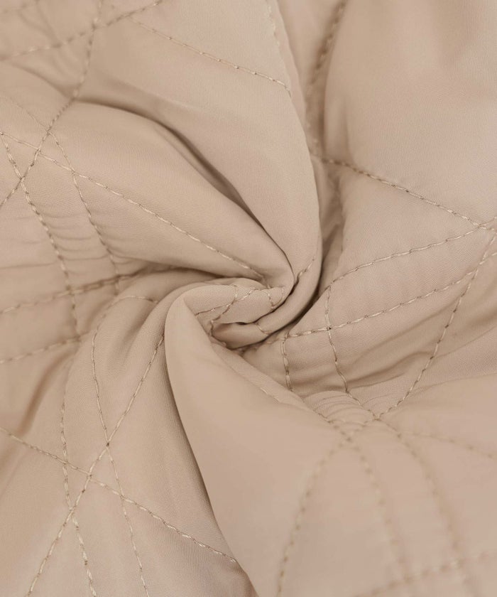 レデイース アウター キルティング ダウン ロング丈 ダイヤ柄 オシャレ コート ダウン 中綿 ２WAY 上品 エレガント カワイイ ベージュ ピンク ネイビー ブラック ホワイト フリル リボン 低身長 ジャケット