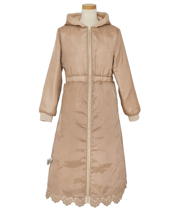 レデイース アウター キルティング ダウン ロング丈 ダイヤ柄 オシャレ コート ダウン 中綿 ２WAY 上品 エレガント カワイイ ベージュ ピンク ネイビー ブラック ホワイト フリル リボン 低身長 ジャケット