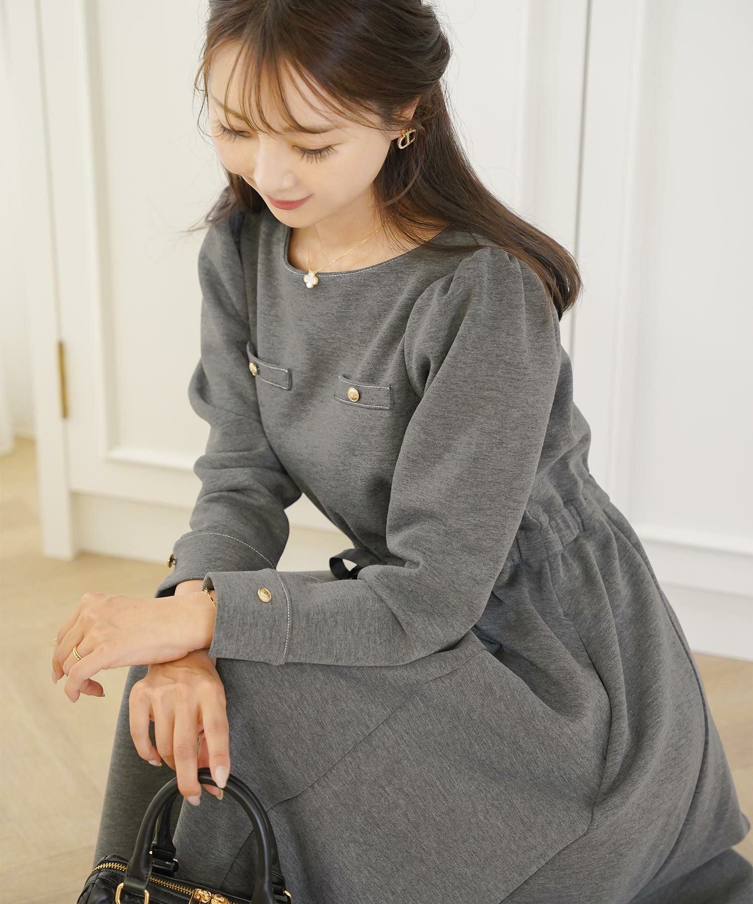 ウエストリボン ダンボールニット クラシカル ワンピース le reve