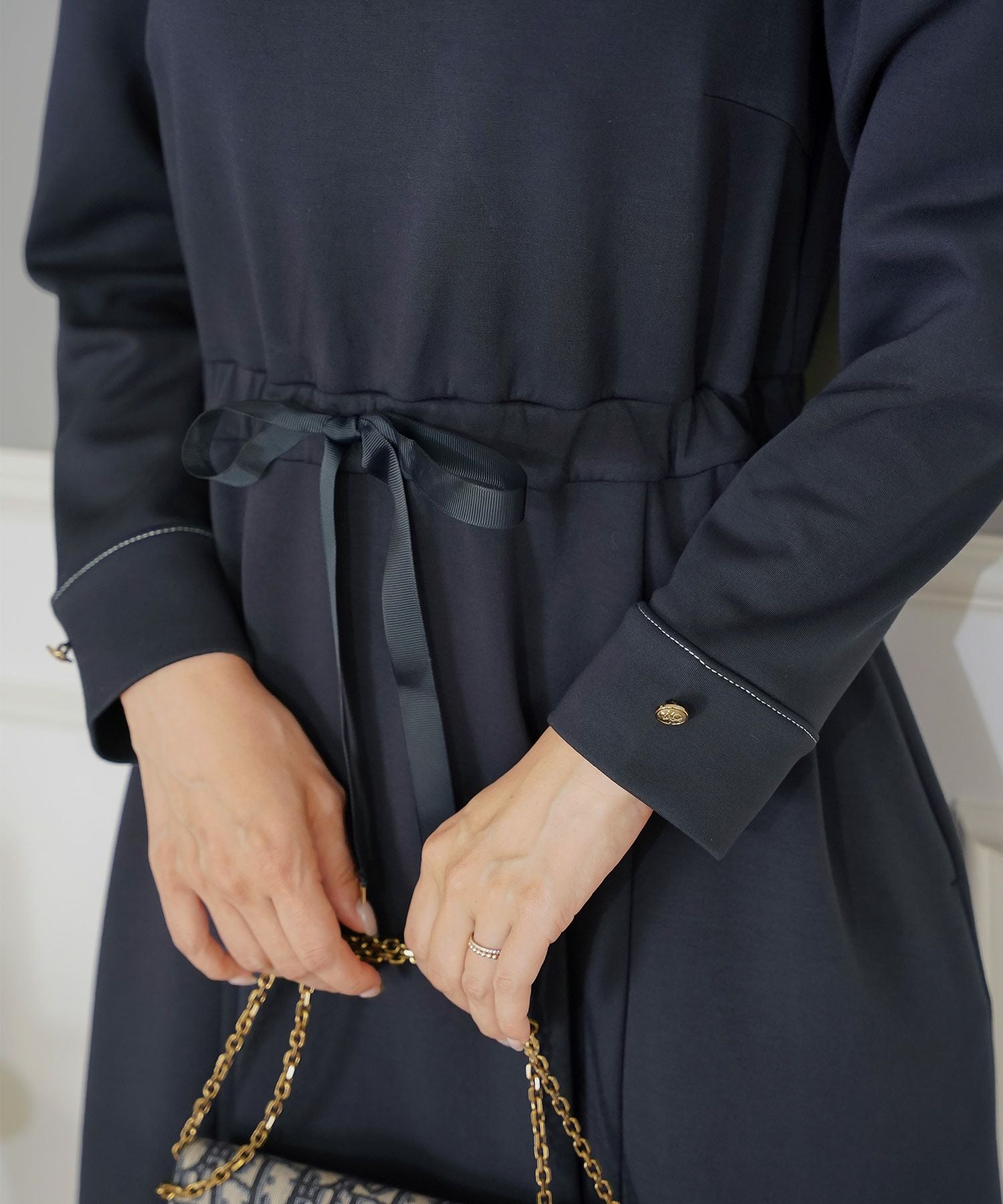 ウエストリボン ダンボールニット クラシカル ワンピース le reve