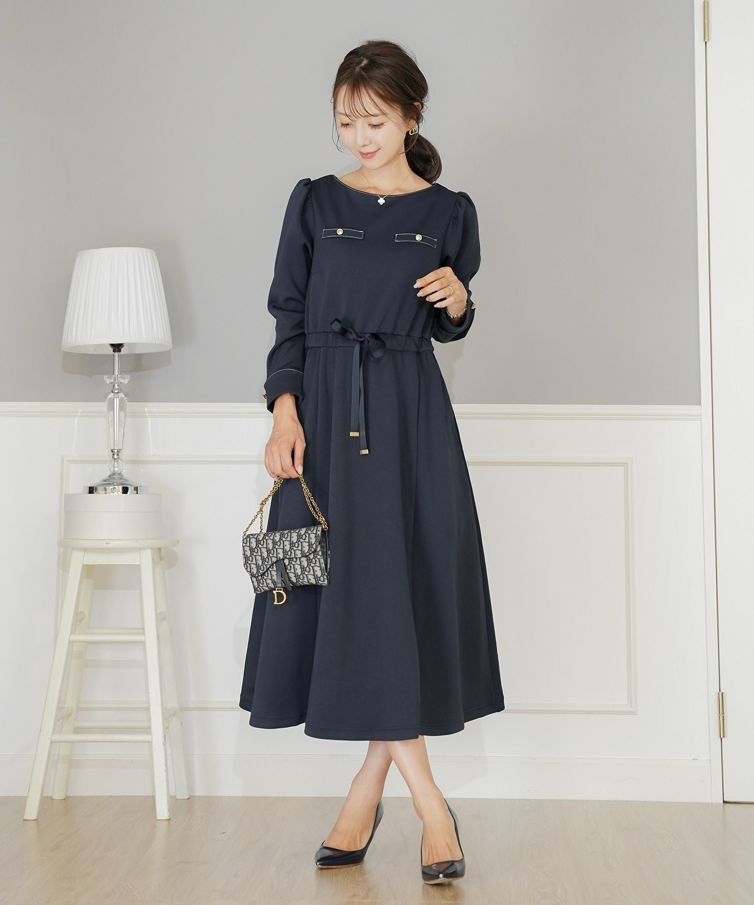 ウエストリボン ダンボールニット クラシカル ワンピース le reve