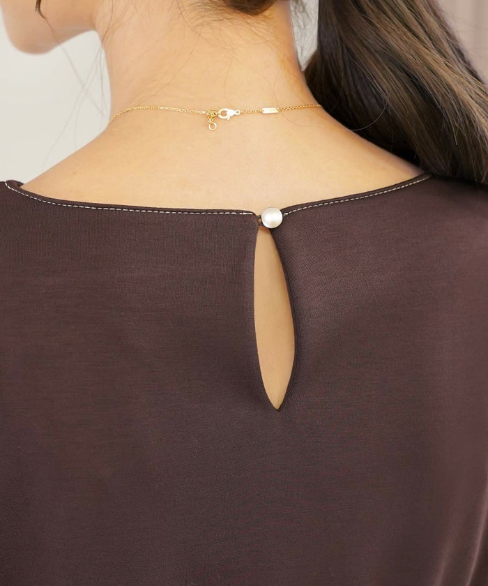 ワンピース 上品 ダンボールニット カットソー きれいめ クルーネック リボン ジョイントスペース