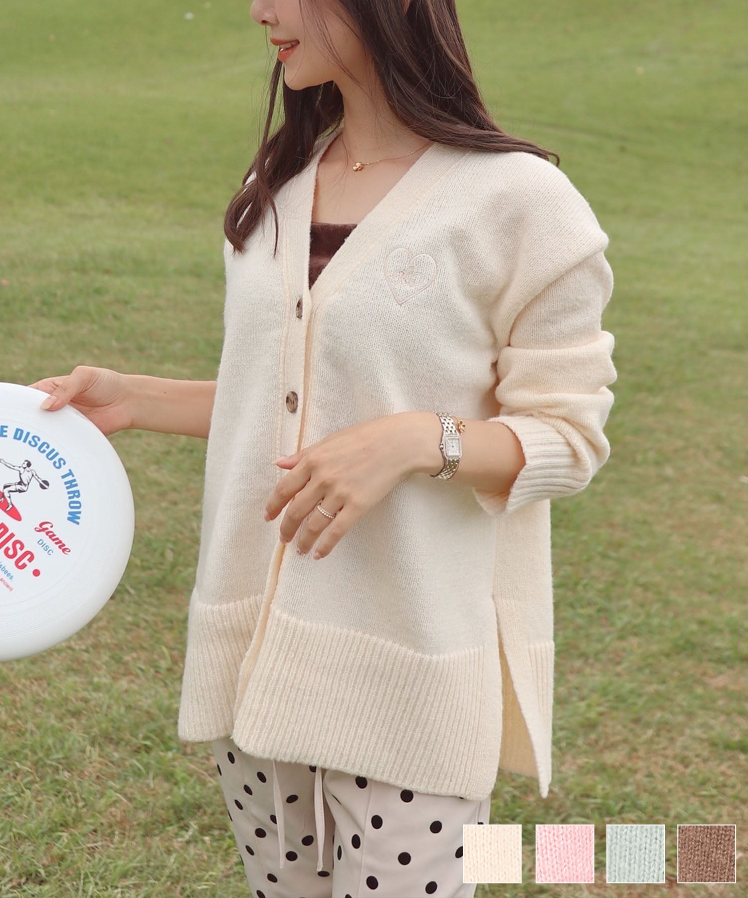 ゆるふわ ハート刺繍 カーディガン le reve vaniller 全4色｜lvn441