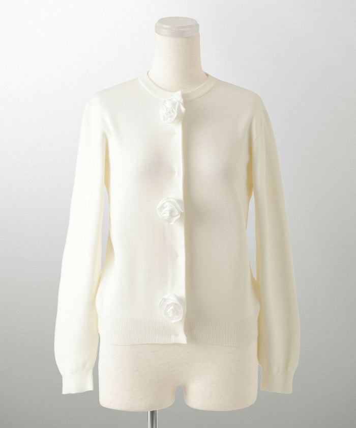 バラ モチーフ ニット カーディガン サテン カシミヤタッチ オフィス 冷房対策 きれいめ ミックス/アイボリー/M