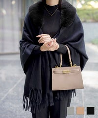 ファー 襟付き ショール 2way ストール マフラー エコファー フェイクファー 秋 冬 ライトグレー キャメル ブラック ファー 襟付き ショール HUIT