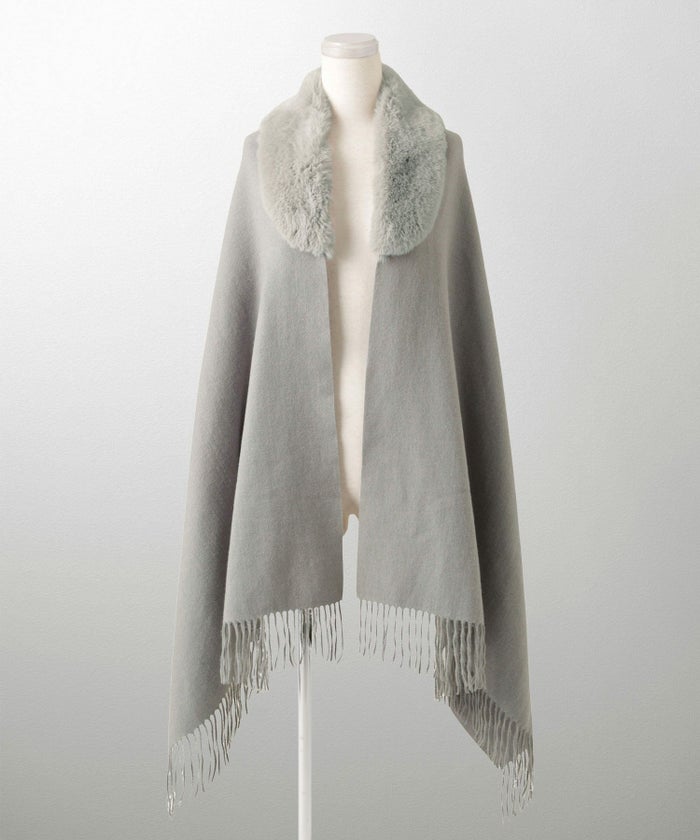 ファー 襟付き ショール 2way ストール マフラー エコファー フェイクファー 秋 冬 ライトグレー キャメル ブラック