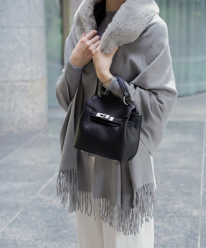 ファー 襟付き ショール 2way ストール マフラー エコファー フェイクファー 秋 冬 ライトグレー キャメル ブラック