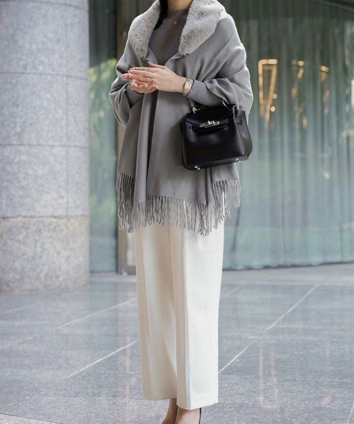 ファー 襟付き ショール 2way ストール マフラー エコファー フェイクファー 秋 冬 ライトグレー キャメル ブラック