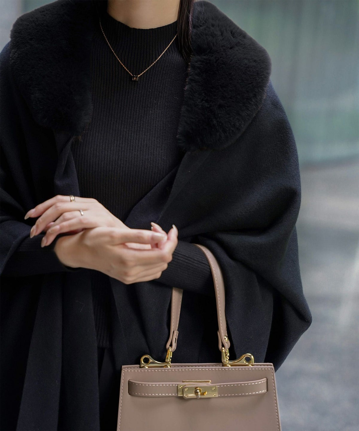 ファー 襟付き ショール 2way ストール マフラー エコファー フェイクファー 秋 冬 ライトグレー キャメル ブラック