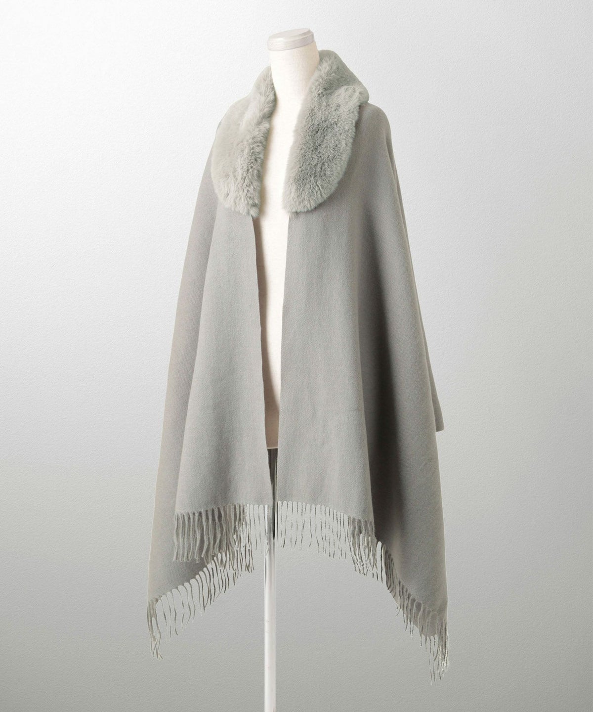 ファー 襟付き ショール 2way ストール マフラー エコファー フェイクファー 秋 冬 ライトグレー キャメル ブラック