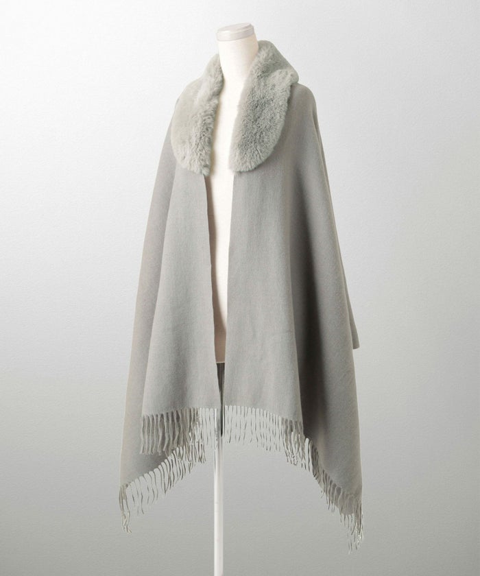 ファー 襟付き ショール 2way ストール マフラー エコファー フェイクファー 秋 冬 ライトグレー キャメル ブラック