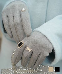 ビジュー リング グローブ レディース グローブ 手袋 シンプル ジュエリー 裏起毛 防寒 秋 冬 グレー ベージュ ブラック ビジュー リング グローブ HUIT