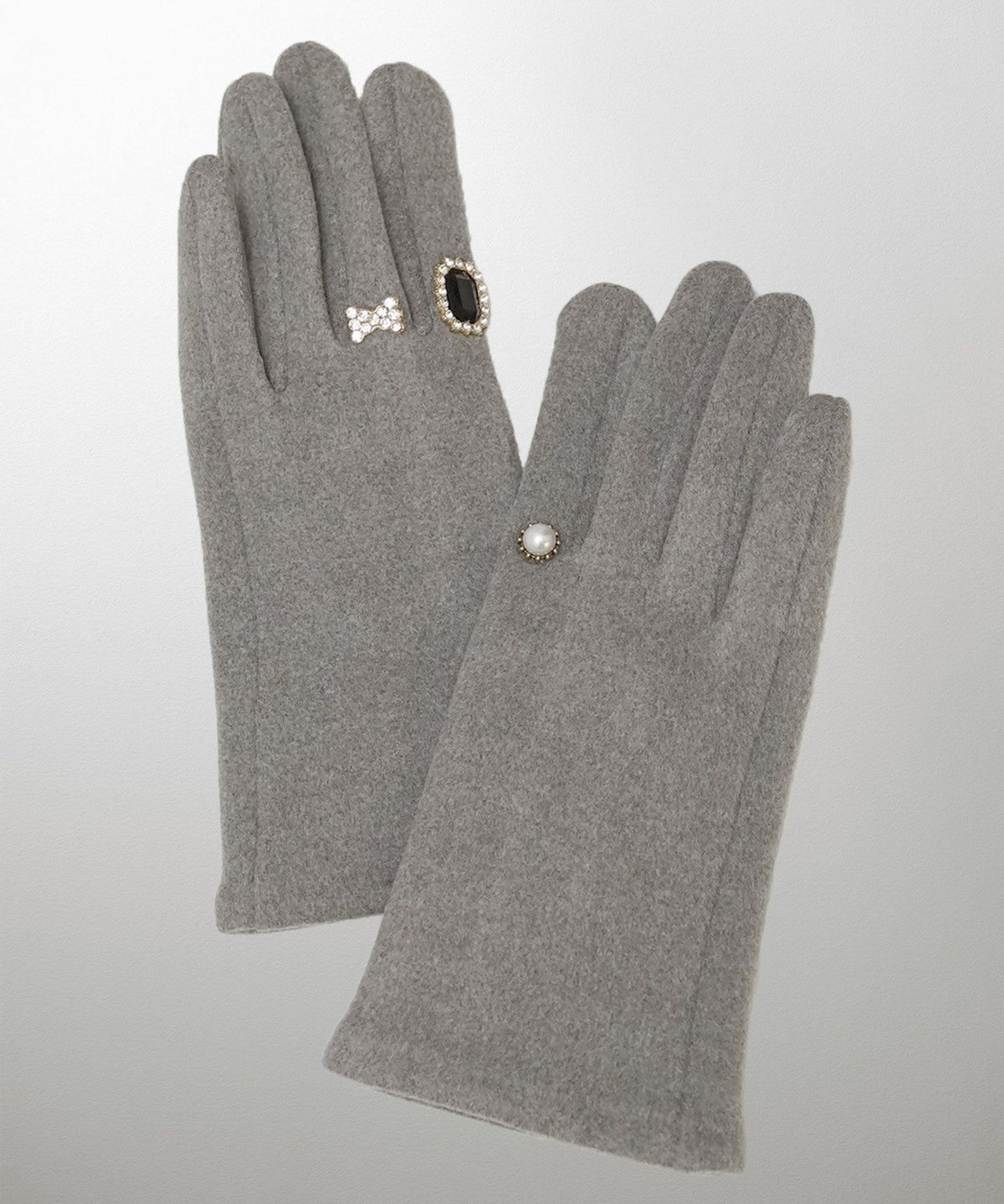 ビジュー リング グローブ レディース グローブ 手袋 シンプル ジュエリー 裏起毛 防寒 秋 冬 グレー/ベージュ/ブラック