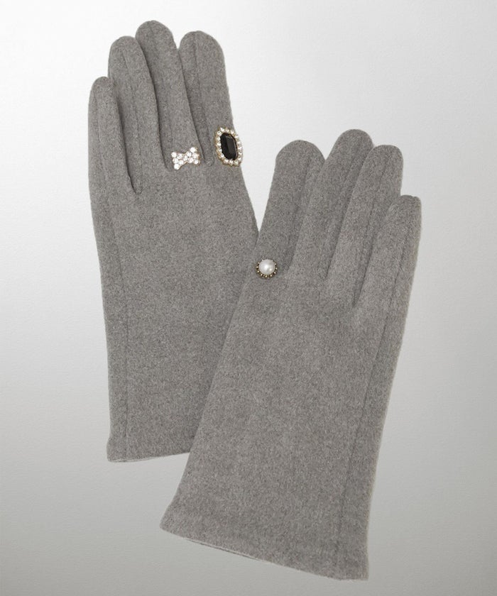 ビジュー リング グローブ レディース グローブ 手袋 シンプル ジュエリー 裏起毛 防寒 秋 冬 グレー/ベージュ/ブラック