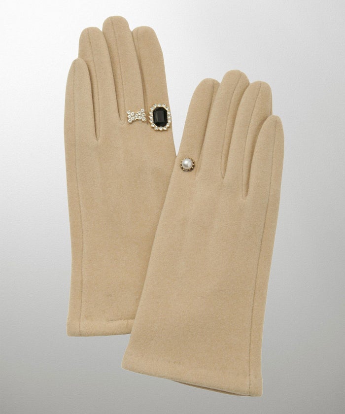 ビジュー リング グローブ レディース グローブ 手袋 シンプル ジュエリー 裏起毛 防寒 秋 冬 グレー/ベージュ/ブラック