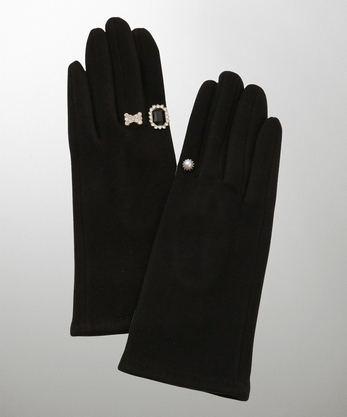 ビジュー リング グローブ レディース グローブ 手袋 シンプル ジュエリー 裏起毛 防寒 秋 冬 グレー/ベージュ/ブラック