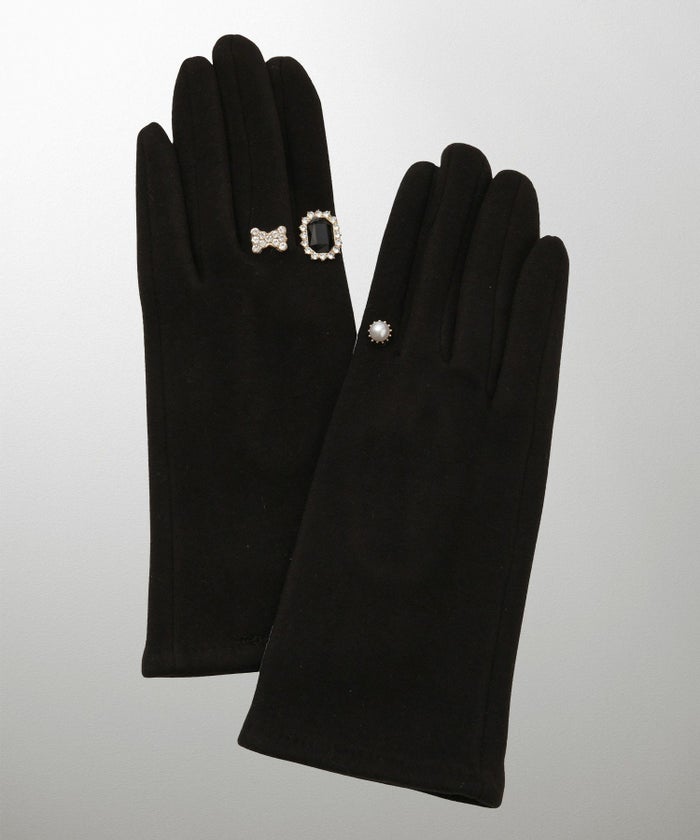 ビジュー リング グローブ レディース グローブ 手袋 シンプル ジュエリー 裏起毛 防寒 秋 冬 グレー/ベージュ/ブラック