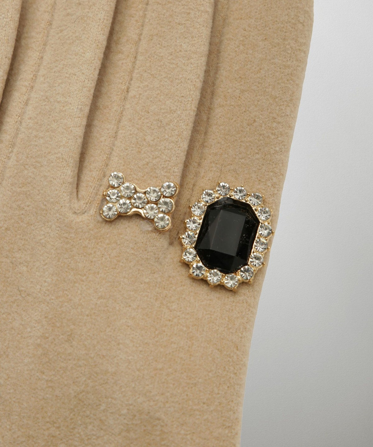 ビジュー リング グローブ レディース グローブ 手袋 シンプル ジュエリー 裏起毛 防寒 秋 冬 グレー/ベージュ/ブラック