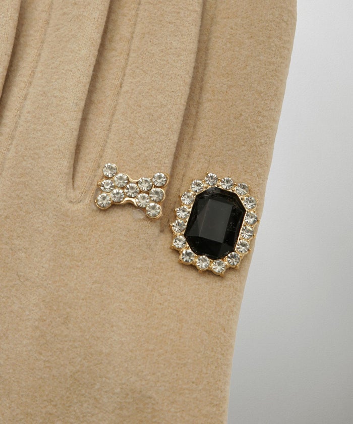 ビジュー リング グローブ レディース グローブ 手袋 シンプル ジュエリー 裏起毛 防寒 秋 冬 グレー/ベージュ/ブラック