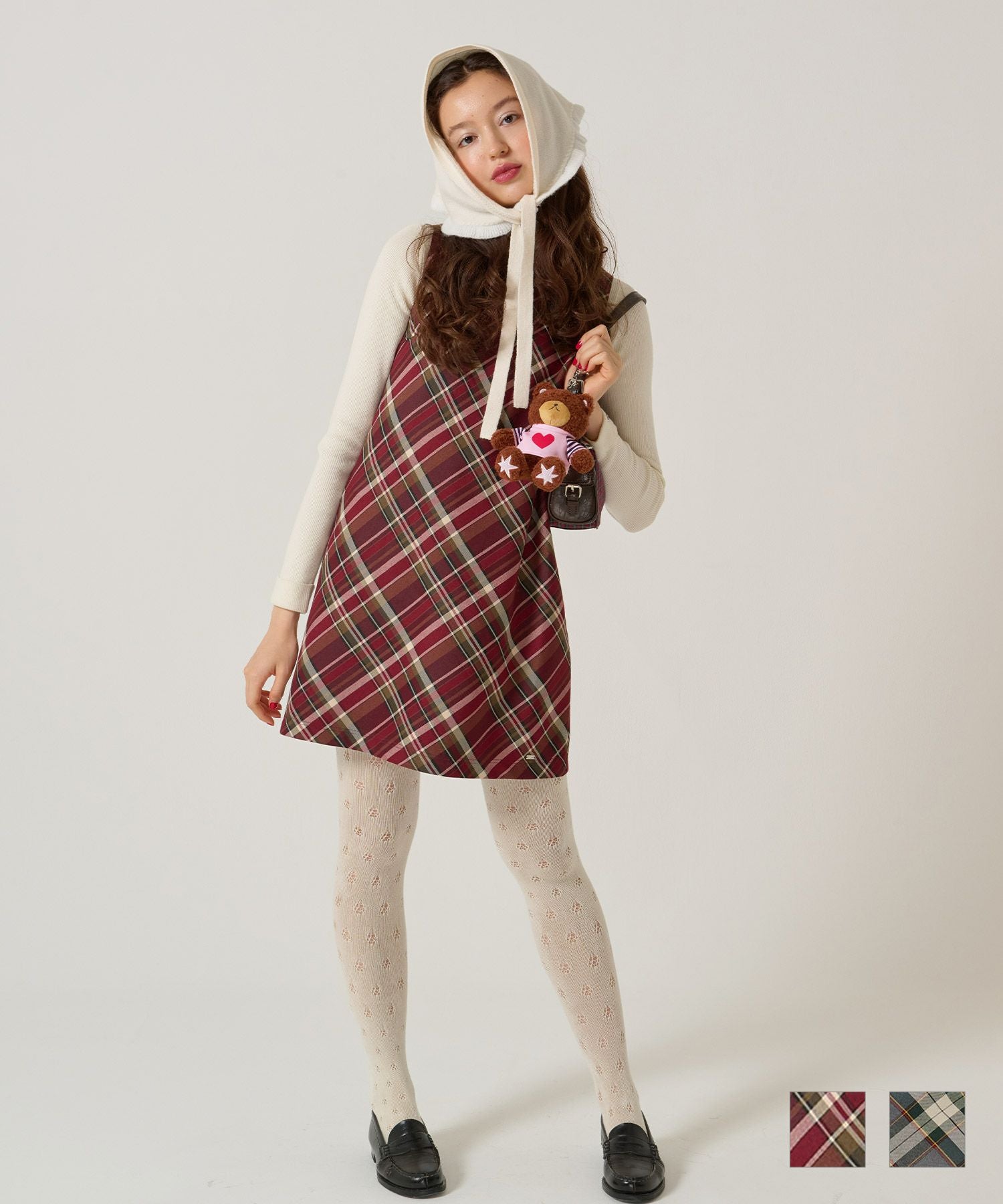 バイアスチェック柄 ノースリーブワンピース TINA：JOJUN 全2色