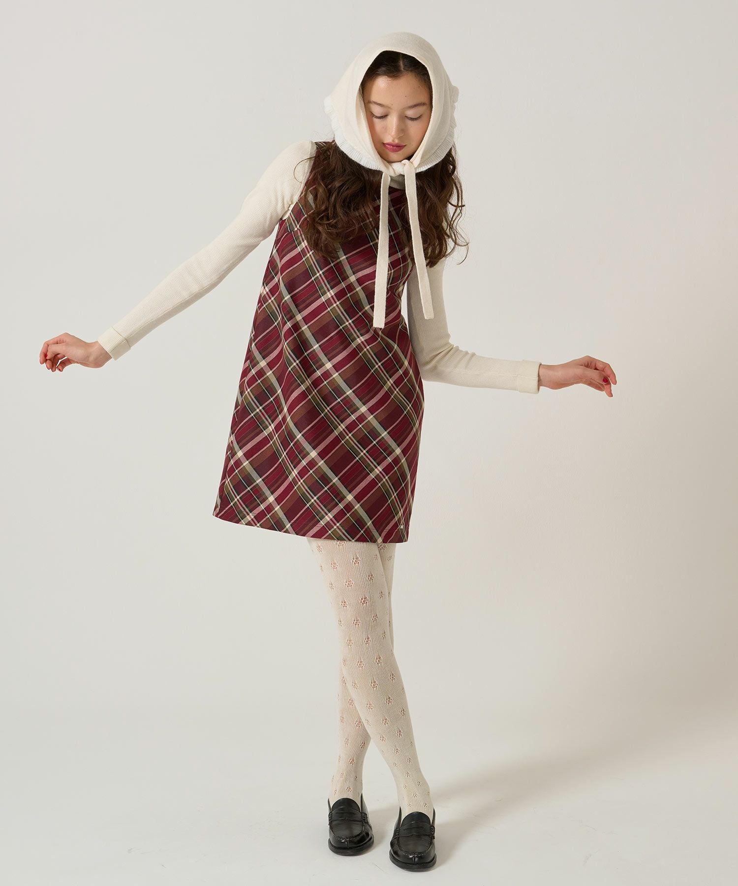 バイアスチェック柄 ノースリーブワンピース TINA：JOJUN 全2色