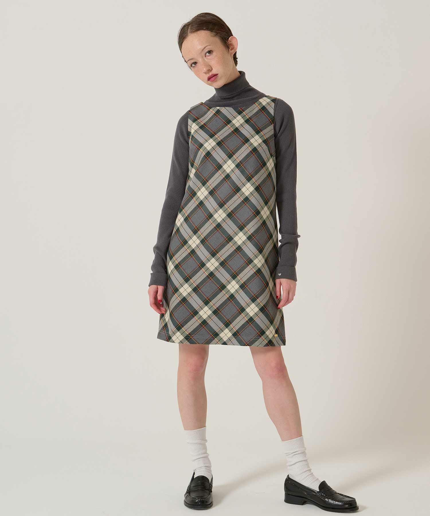 バイアスチェック柄 ノースリーブワンピース TINA：JOJUN 全2色