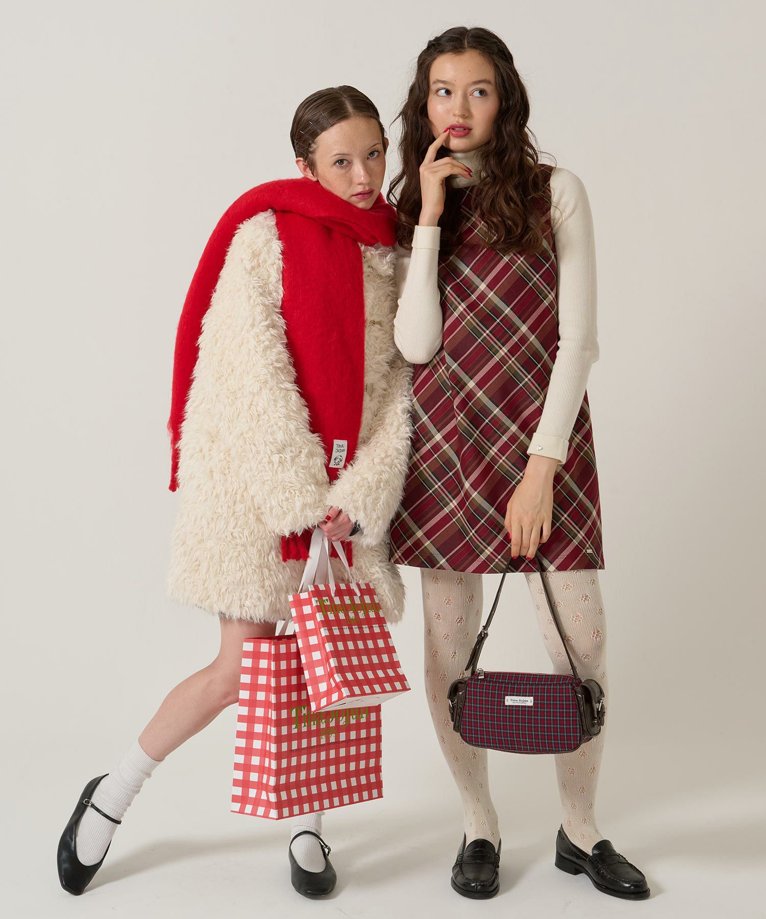 バイアスチェック柄 ノースリーブワンピース TINA：JOJUN 全2色