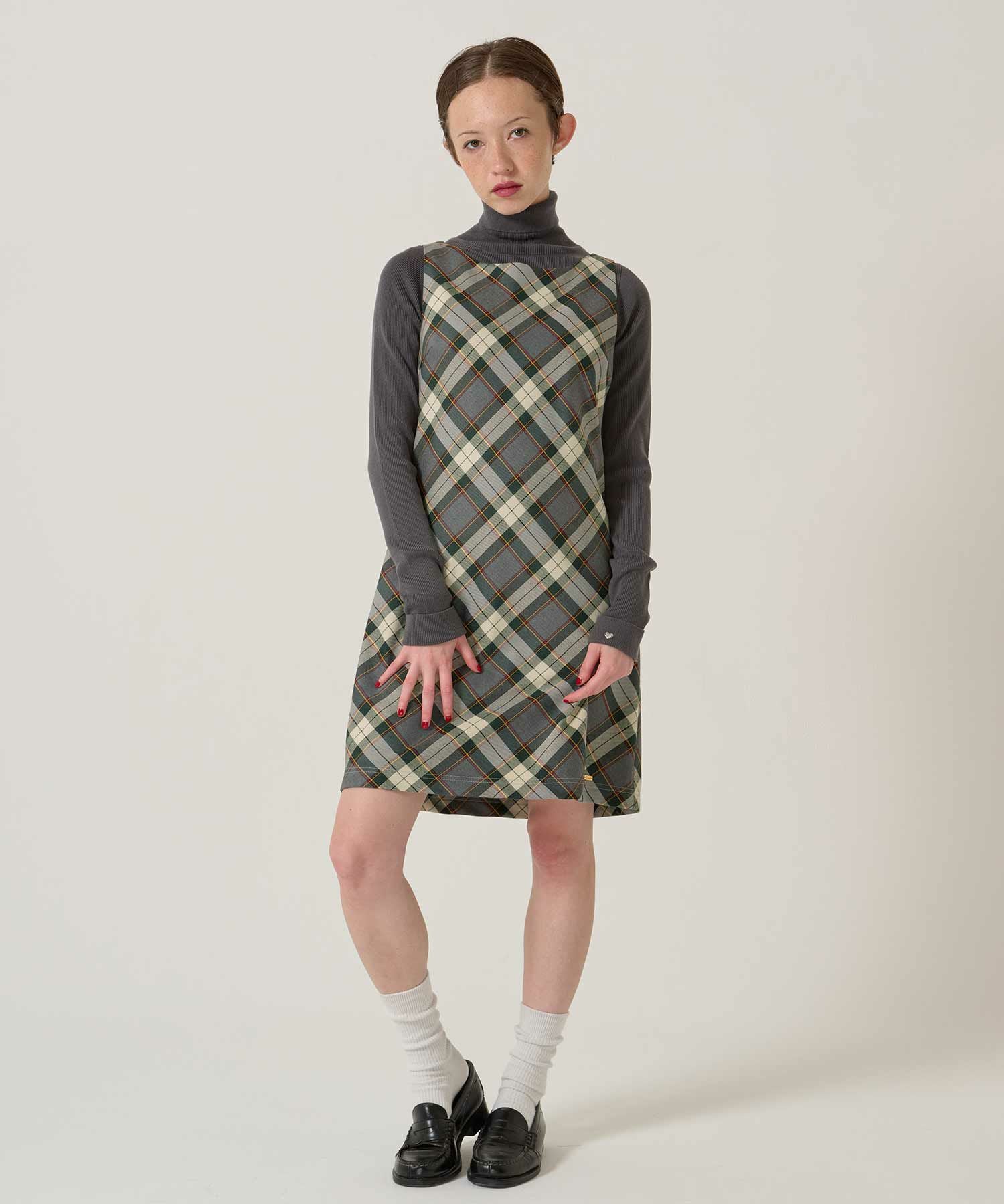 バイアスチェック柄 ノースリーブワンピース TINA：JOJUN 全2色