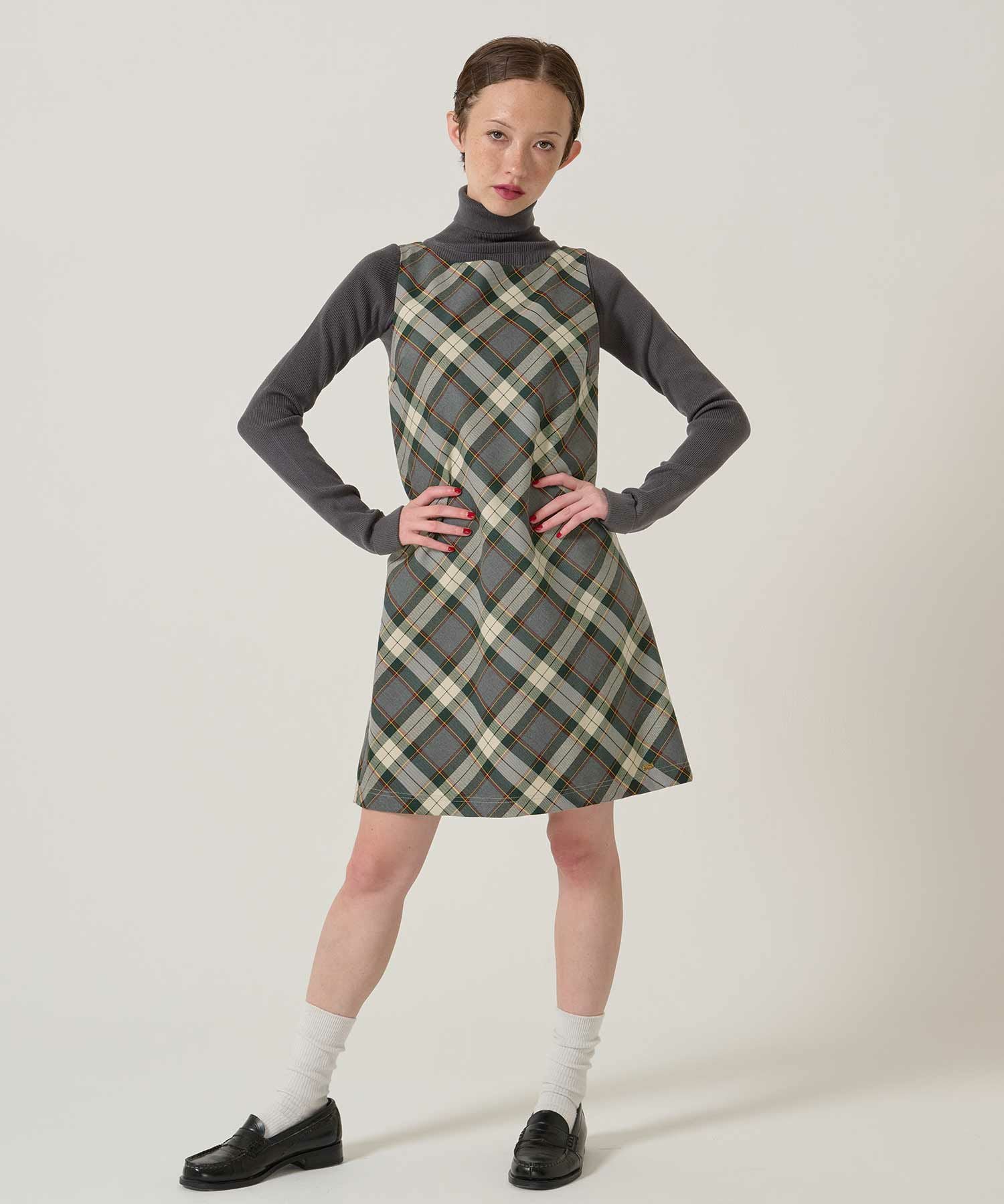 バイアスチェック柄 ノースリーブワンピース TINA：JOJUN 全2色