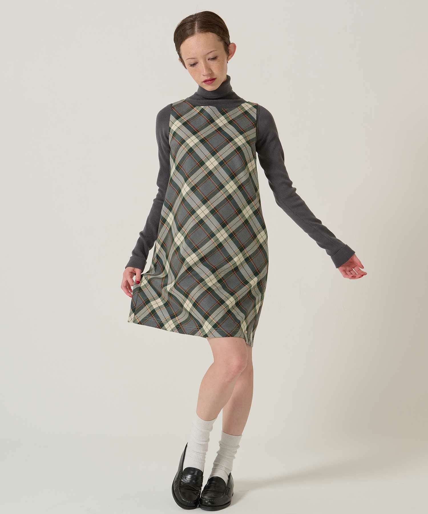 バイアスチェック柄 ノースリーブワンピース TINA：JOJUN 全2色