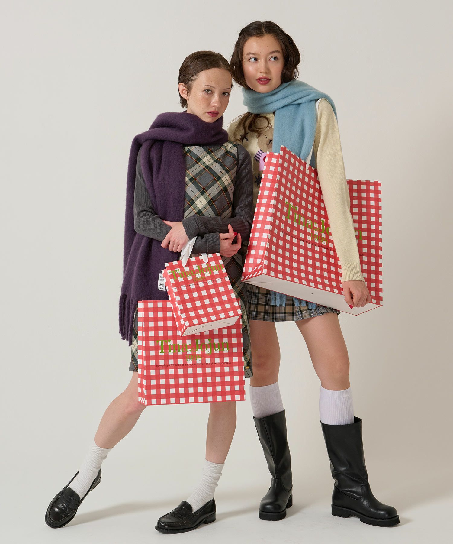 バイアスチェック柄 ノースリーブワンピース TINA：JOJUN 全2色