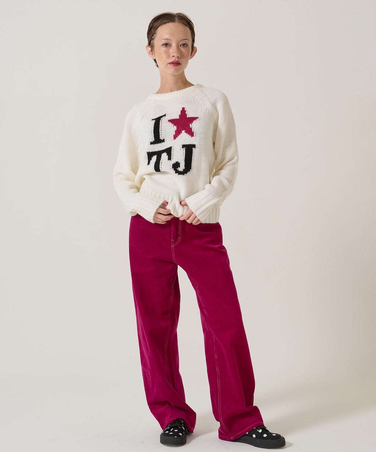 刺繍/コーデュロイ/パンツ/刺繍入りコーデュロイストレートパンツTINA：JOJUN