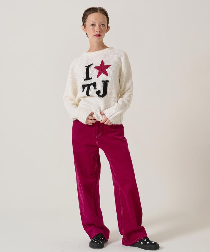 刺繍/コーデュロイ/パンツ/刺繍入りコーデュロイストレートパンツTINA：JOJUN