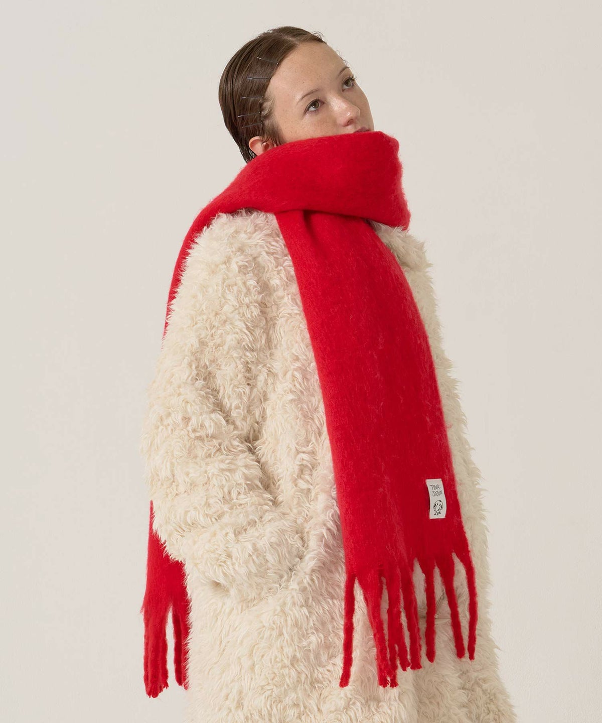 モヘアライク/マフラー/レッド