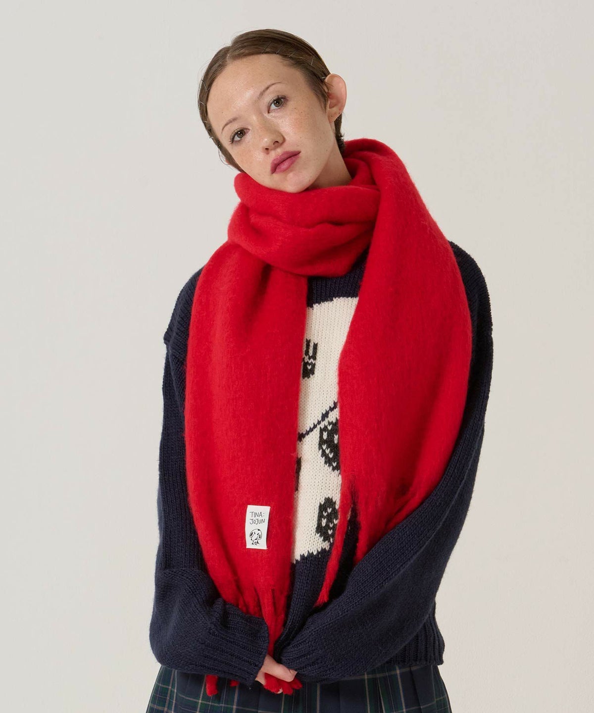 モヘアライク/マフラー/レッド