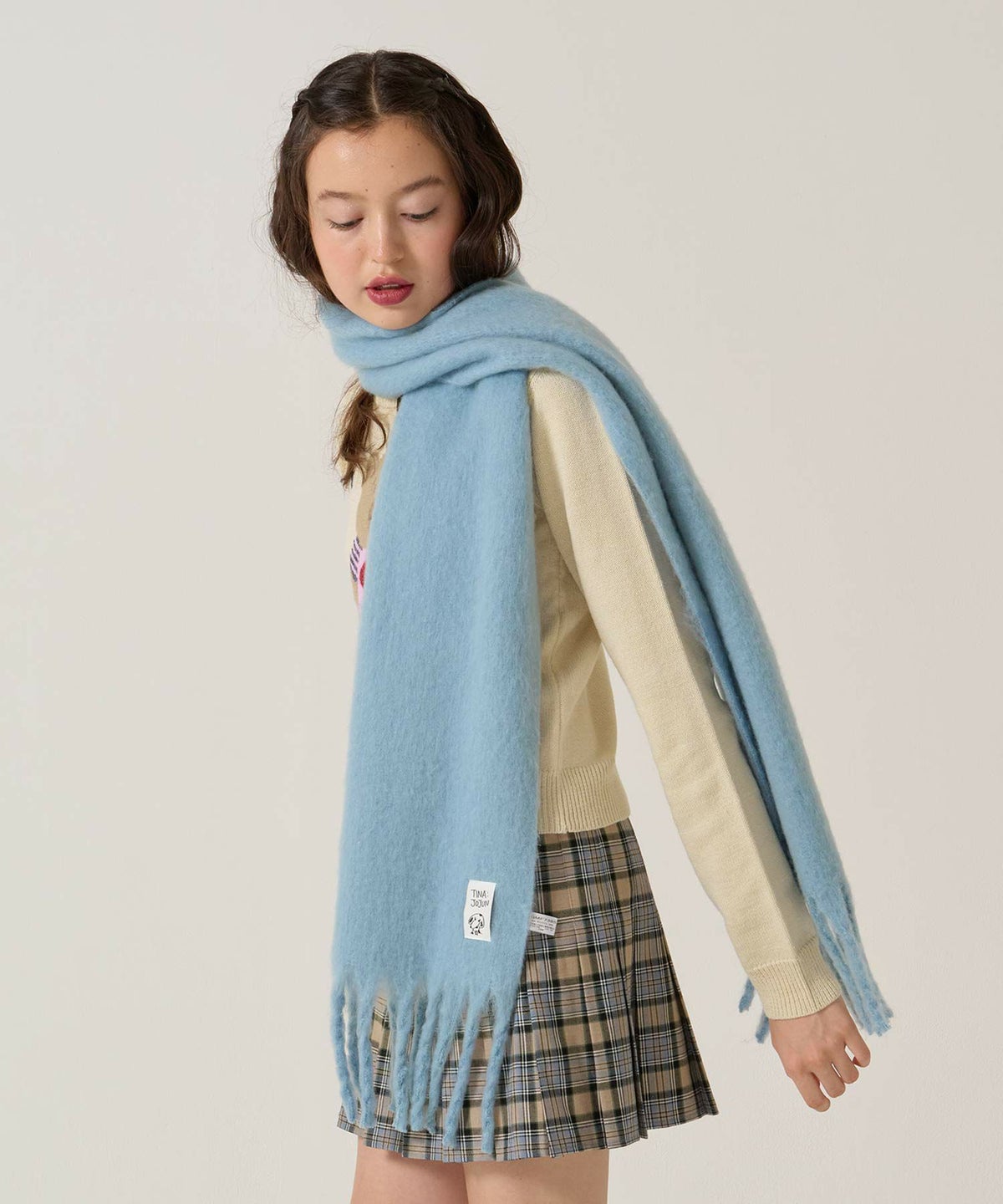 モヘアライク/マフラー/ブルー