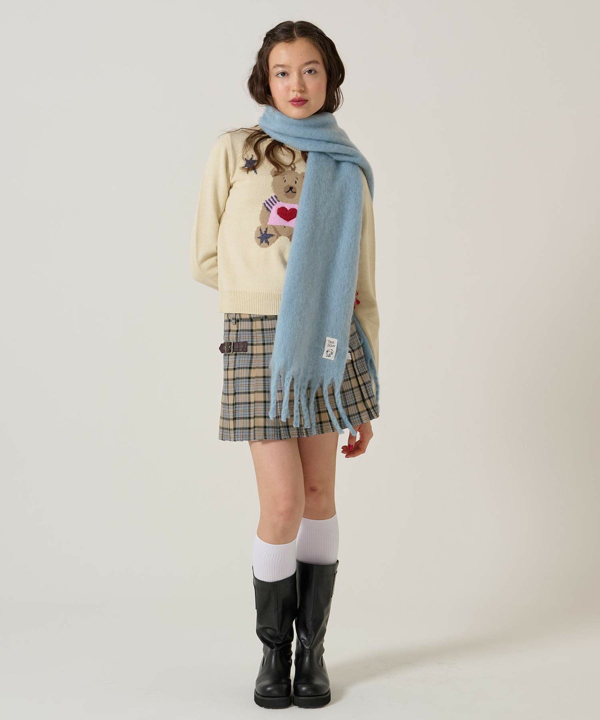 モヘアライク/マフラー/ブルー