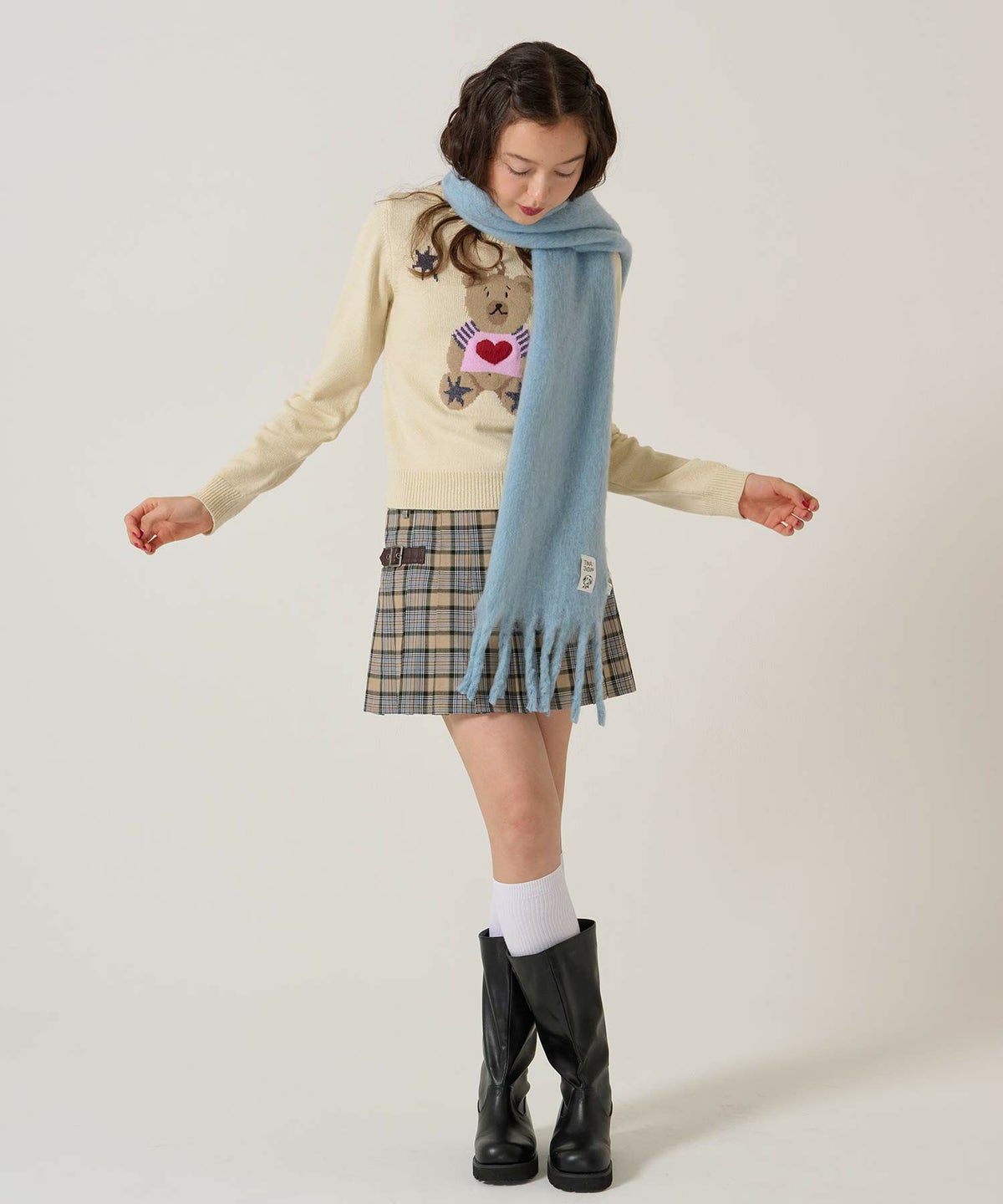 モヘアライク/マフラー/ブルー