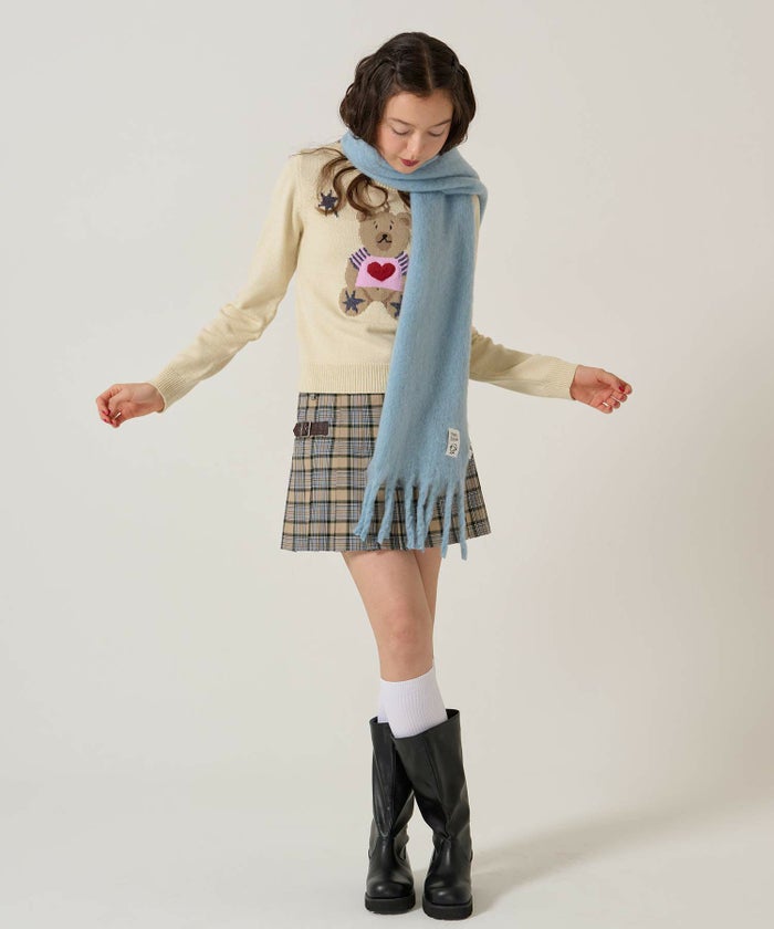 モヘアライク/マフラー/ブルー