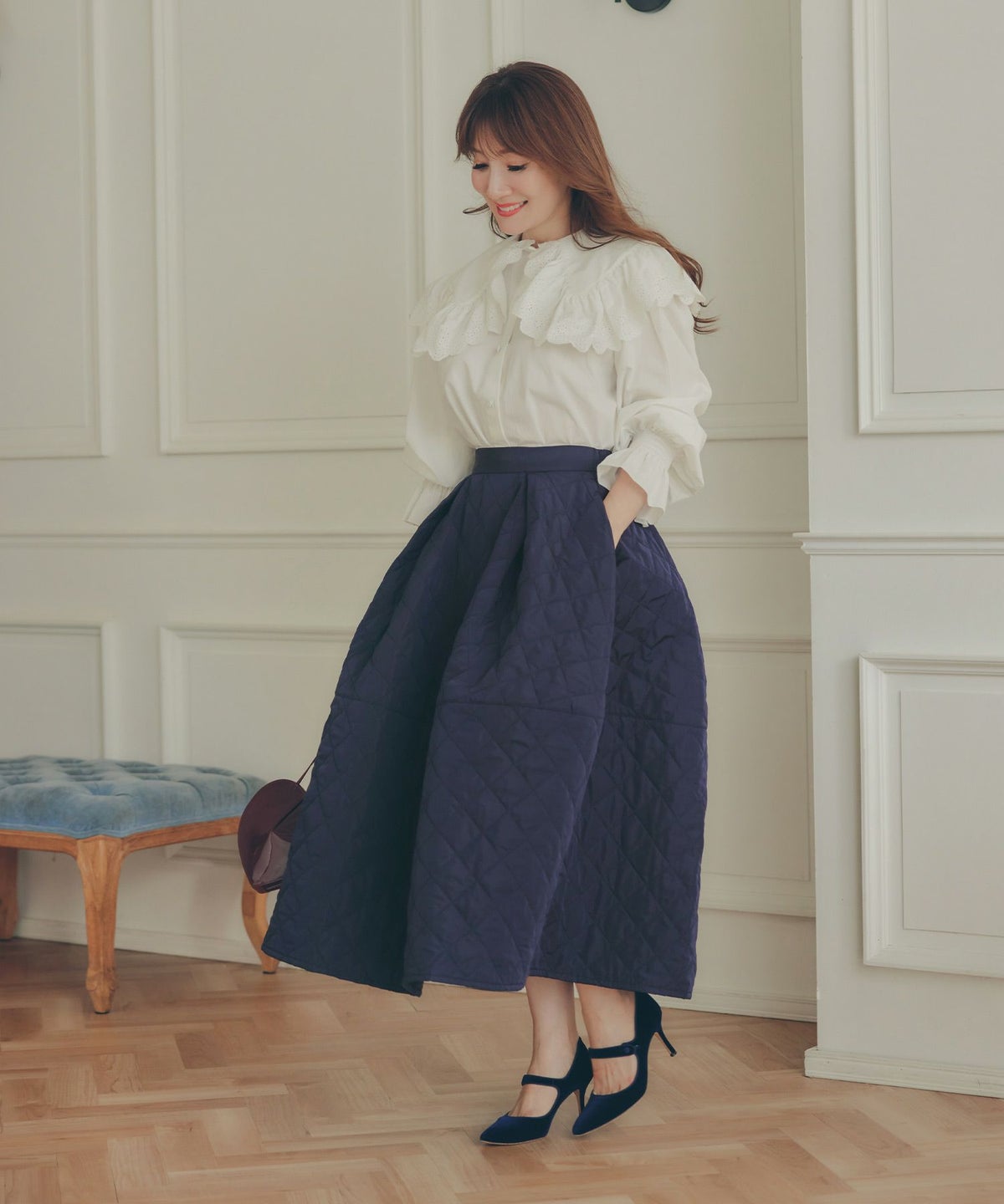 レディース 秋冬 大人可愛い 上品 きれいめ 大人カジュアル フェミニン オフィス 体型カバー ジョイントスペース