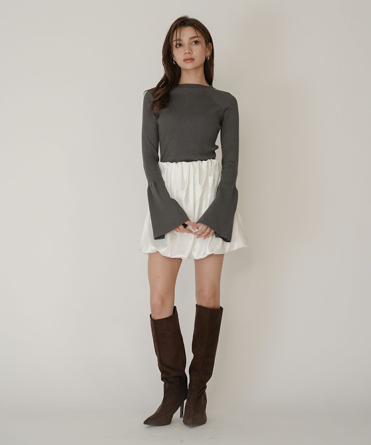 サテン 2WAY ツイスト タック バルーン スカート KINO THE KEI