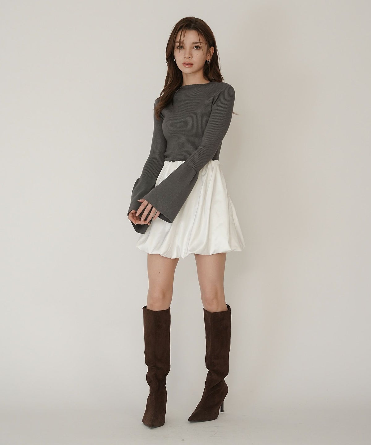 サテン 2WAY ツイスト タック バルーン スカート KINO THE KEI