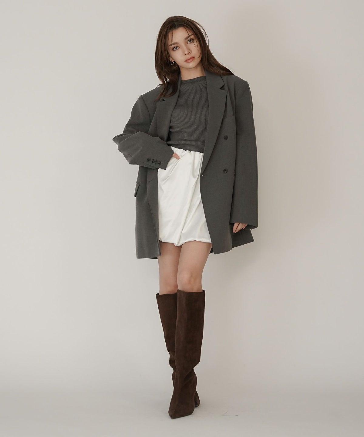 サテン 2WAY ツイスト タック バルーン スカート KINO THE KEI