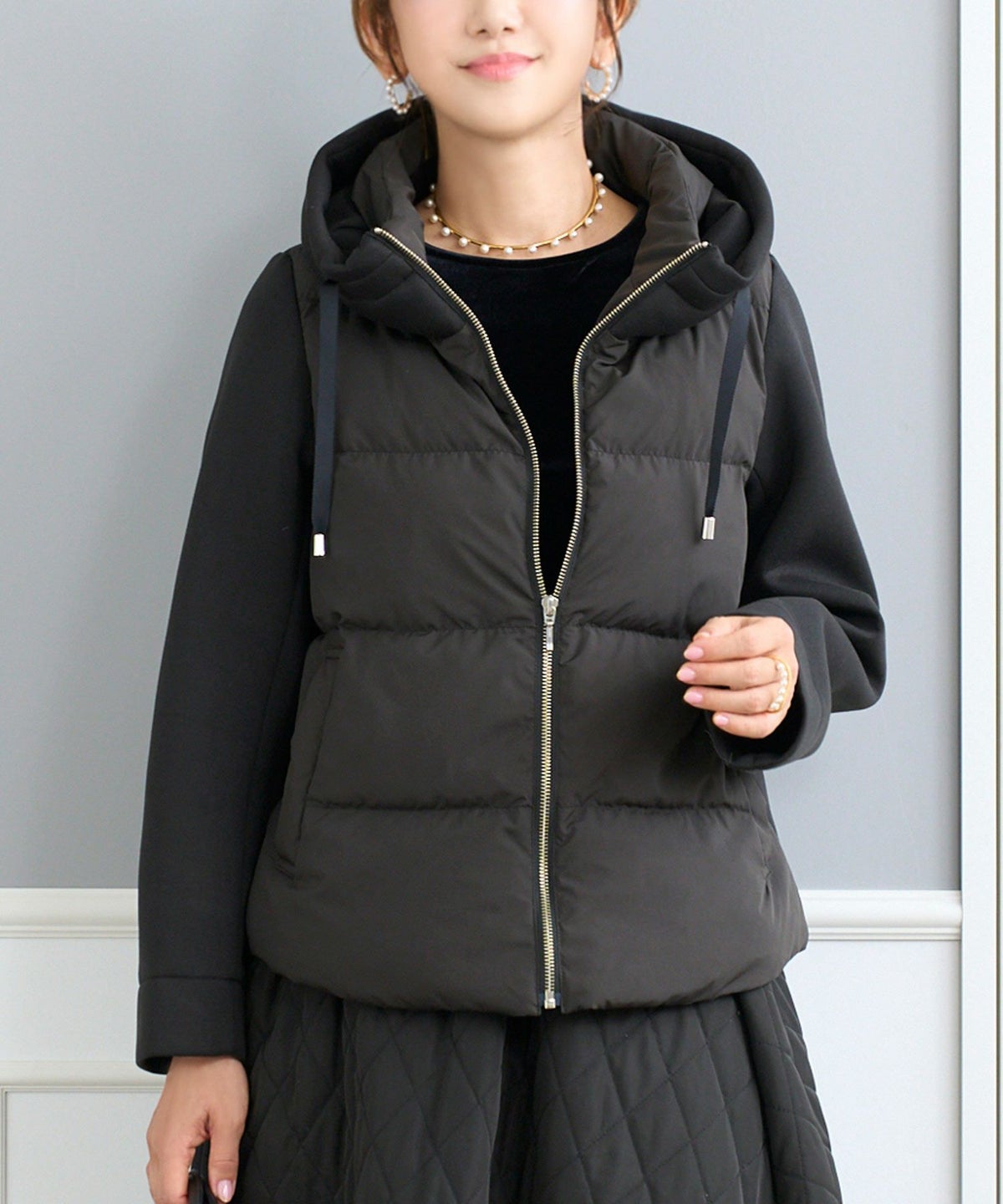 レディース ファッション アウター ダウン ジャケット 長袖 キルティング 大人 オフィス きれいめ かわいい 冬 白黒 ジョイントスペース