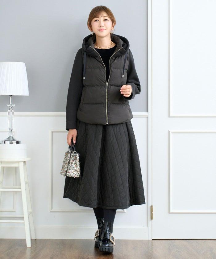 レディース ファッション アウター ダウン ジャケット 長袖 キルティング 大人 オフィス きれいめ かわいい 冬 白黒 ジョイントスペース