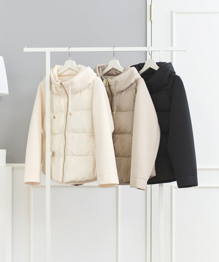 レディース ファッション アウター ダウン ジャケット 長袖 キルティング 大人 オフィス きれいめ かわいい 冬 白黒 ジョイントスペース