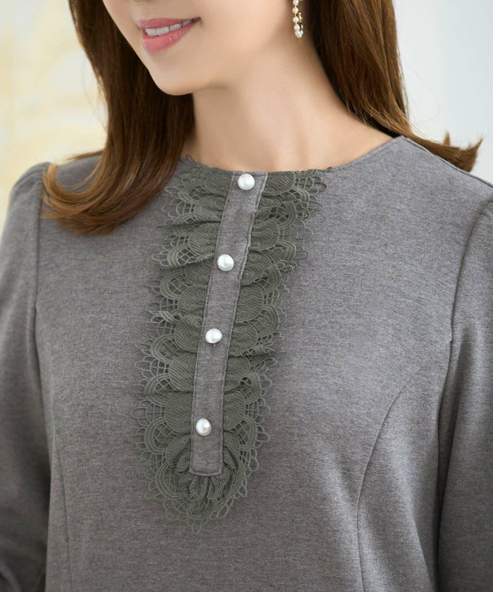 レディース ファッション ワンピース 長袖 きれいめ おしゃれ かわいい 秋冬 ピンク 黒 オフィス レース 大人 ジョイントスペース